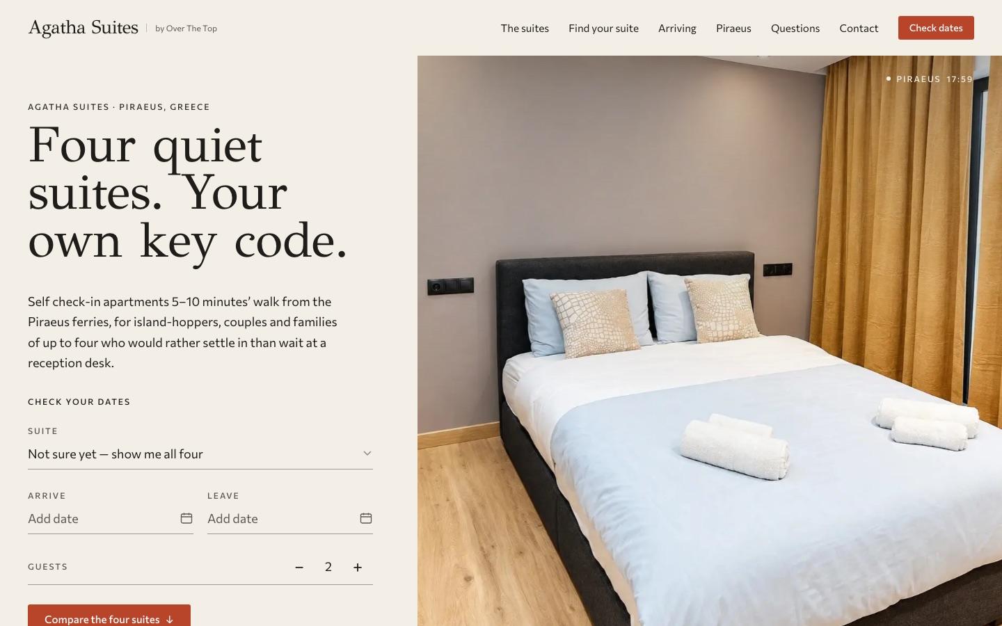 Η αρχική σελίδα του Agatha Suites